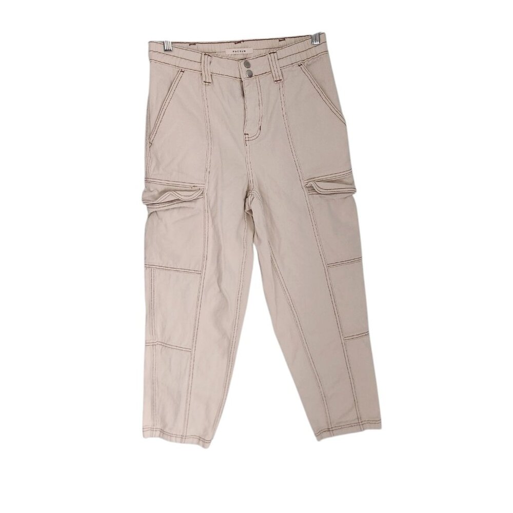PacSun Elastic‎ Waist Cargo White Cream Cotton Pants Womens Medium (28x27) EUC